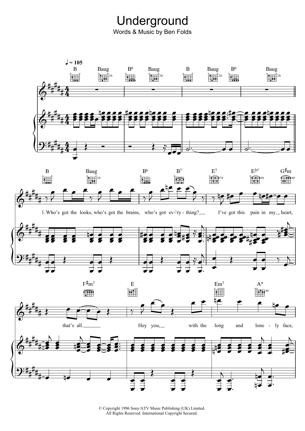 Ben Folds Five Underground Sheet Music Notes & Chords for Bass Guitar Tab - Download or Print PDF