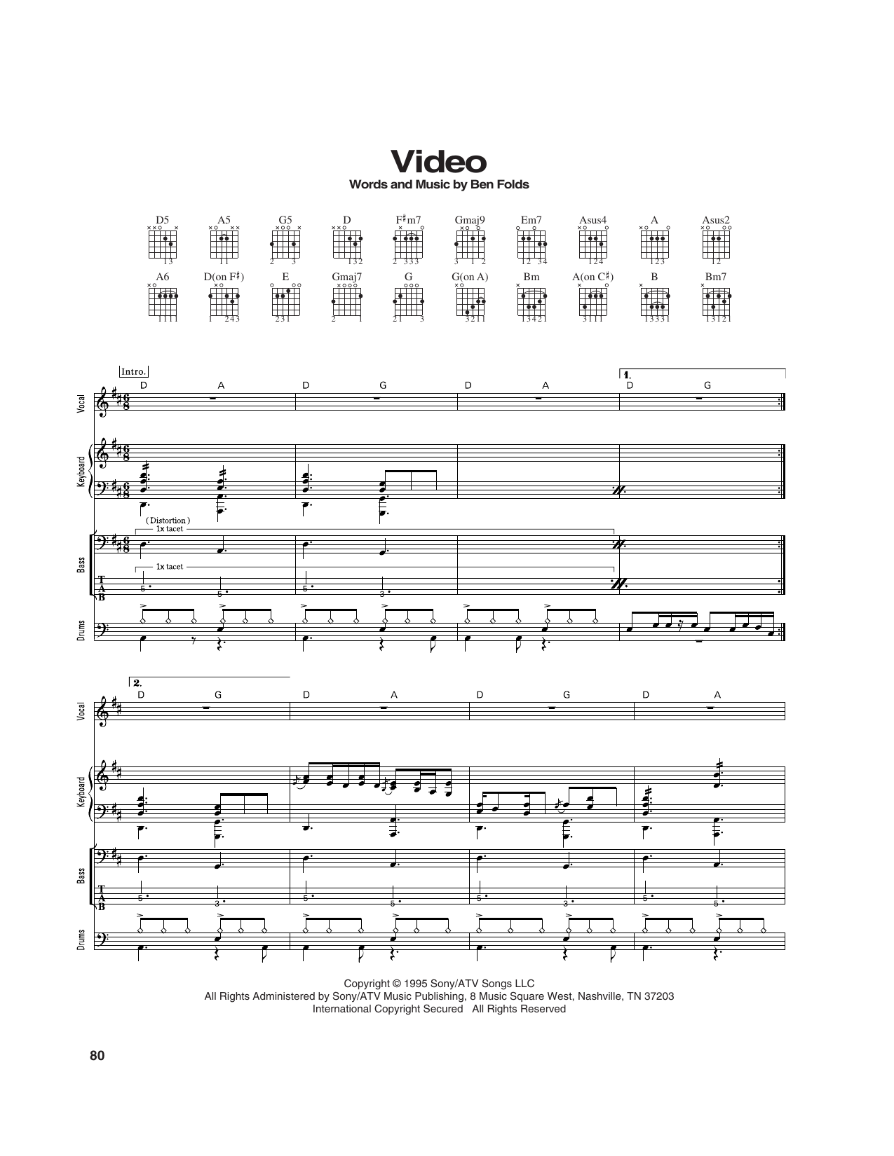 Ben Folds Five Video Sheet Music Notes & Chords for Transcribed Score - Download or Print PDF