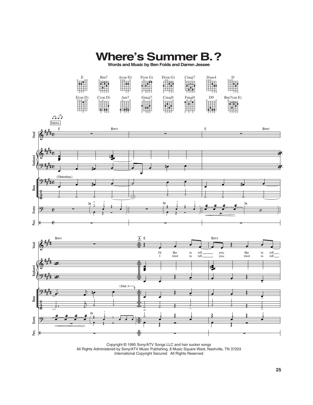Ben Folds Five Where's Summer B. Sheet Music Notes & Chords for Transcribed Score - Download or Print PDF