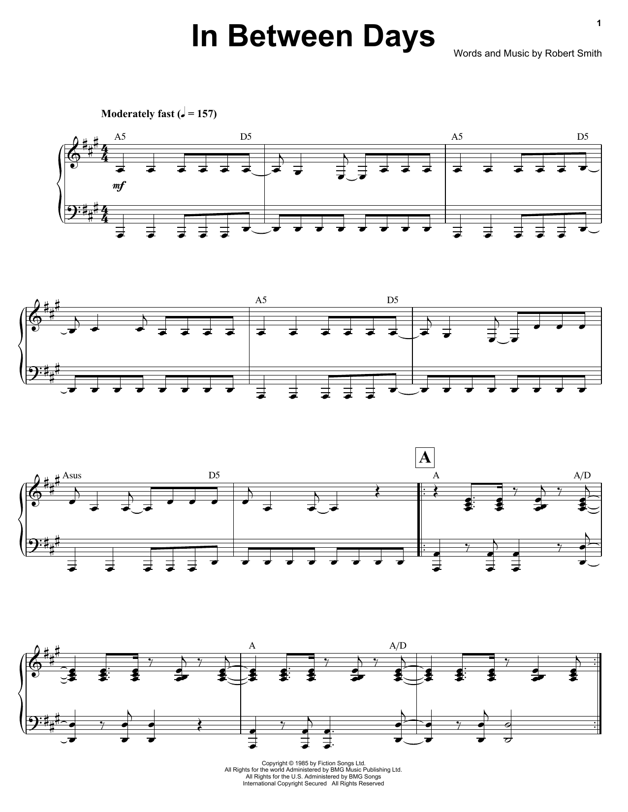 Ben Folds In Between Days Sheet Music Notes & Chords for Keyboard Transcription - Download or Print PDF
