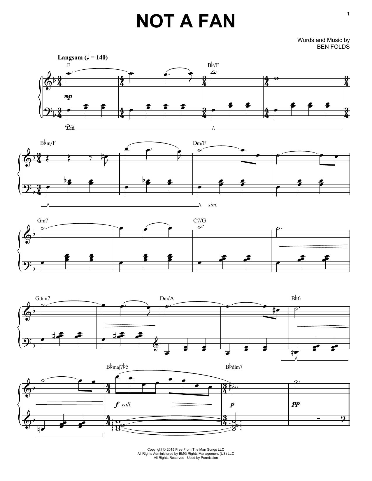 Ben Folds Not A Fan Sheet Music Notes & Chords for Piano & Vocal - Download or Print PDF