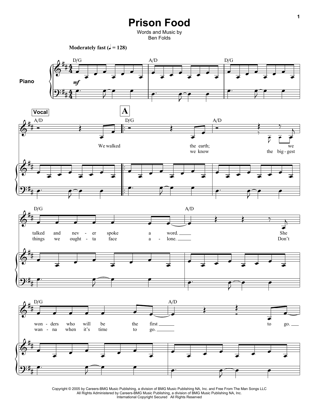 Ben Folds Prison Food Sheet Music Notes & Chords for Keyboard Transcription - Download or Print PDF