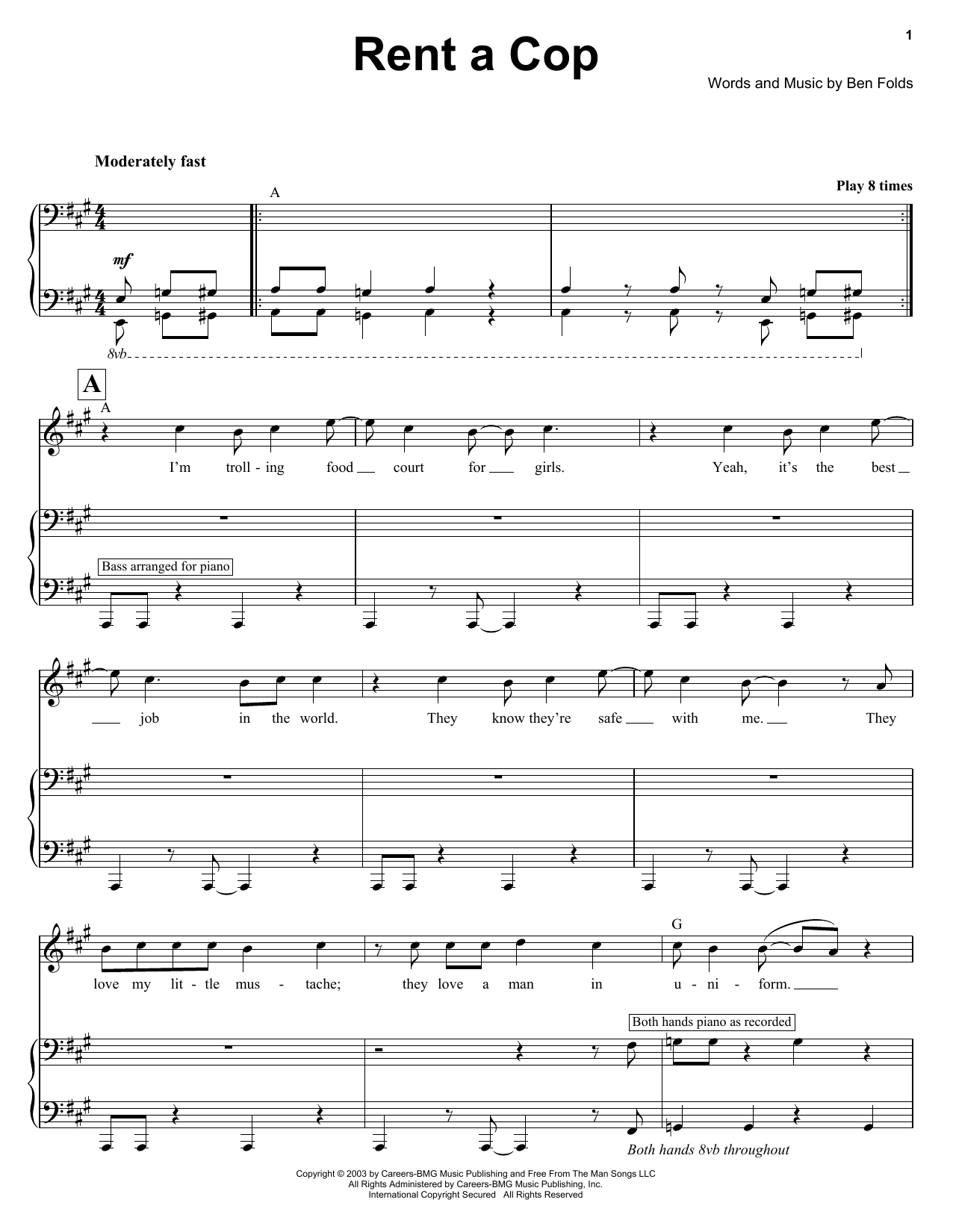 Ben Folds Rent A Cop Sheet Music Notes & Chords for Keyboard Transcription - Download or Print PDF