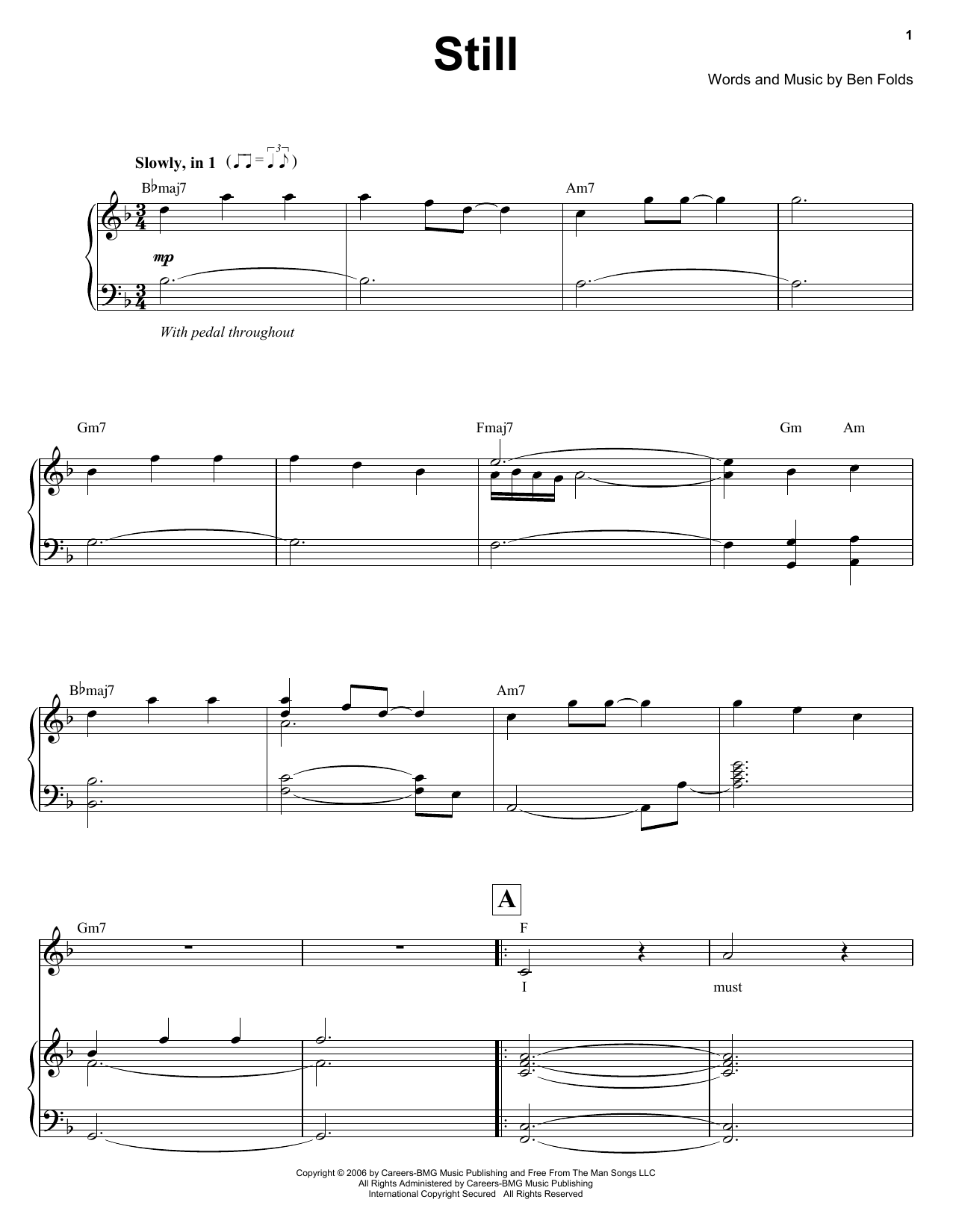 Ben Folds Still Sheet Music Notes & Chords for Keyboard Transcription - Download or Print PDF