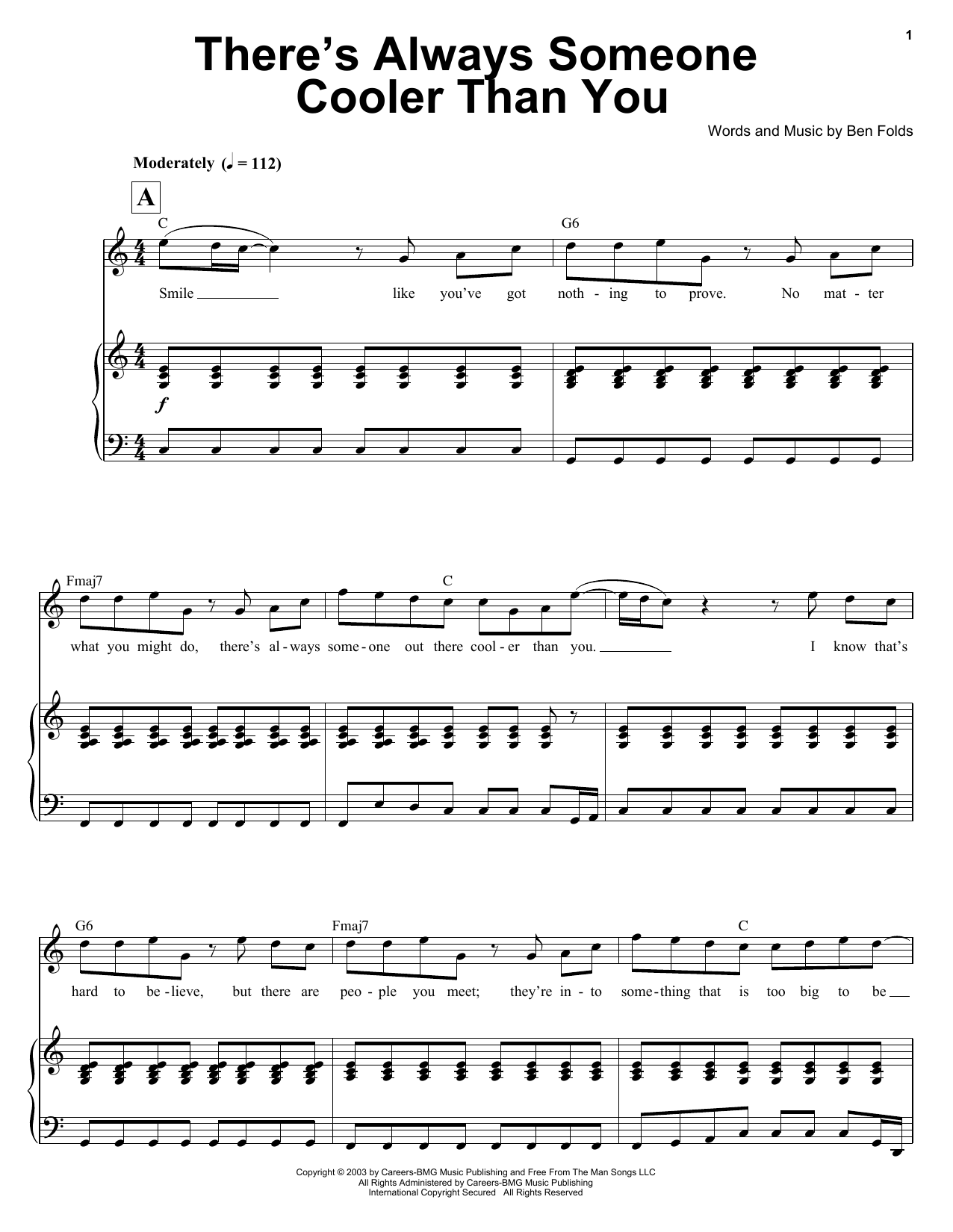 Ben Folds There's Always Someone Cooler Than You Sheet Music Notes & Chords for Keyboard Transcription - Download or Print PDF Ben Folds There's Always Someone Cooler Than You Sheet Music Notes & Chords for Keyboard Transcription - Download or Print PDF