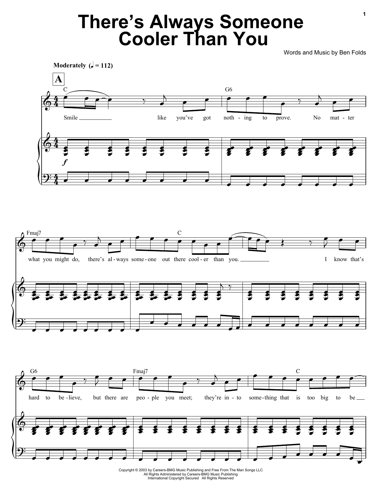 Ben Folds There's Always Someone Cooler Than You Sheet Music Notes & Chords for Keyboard Transcription - Download or Print PDF