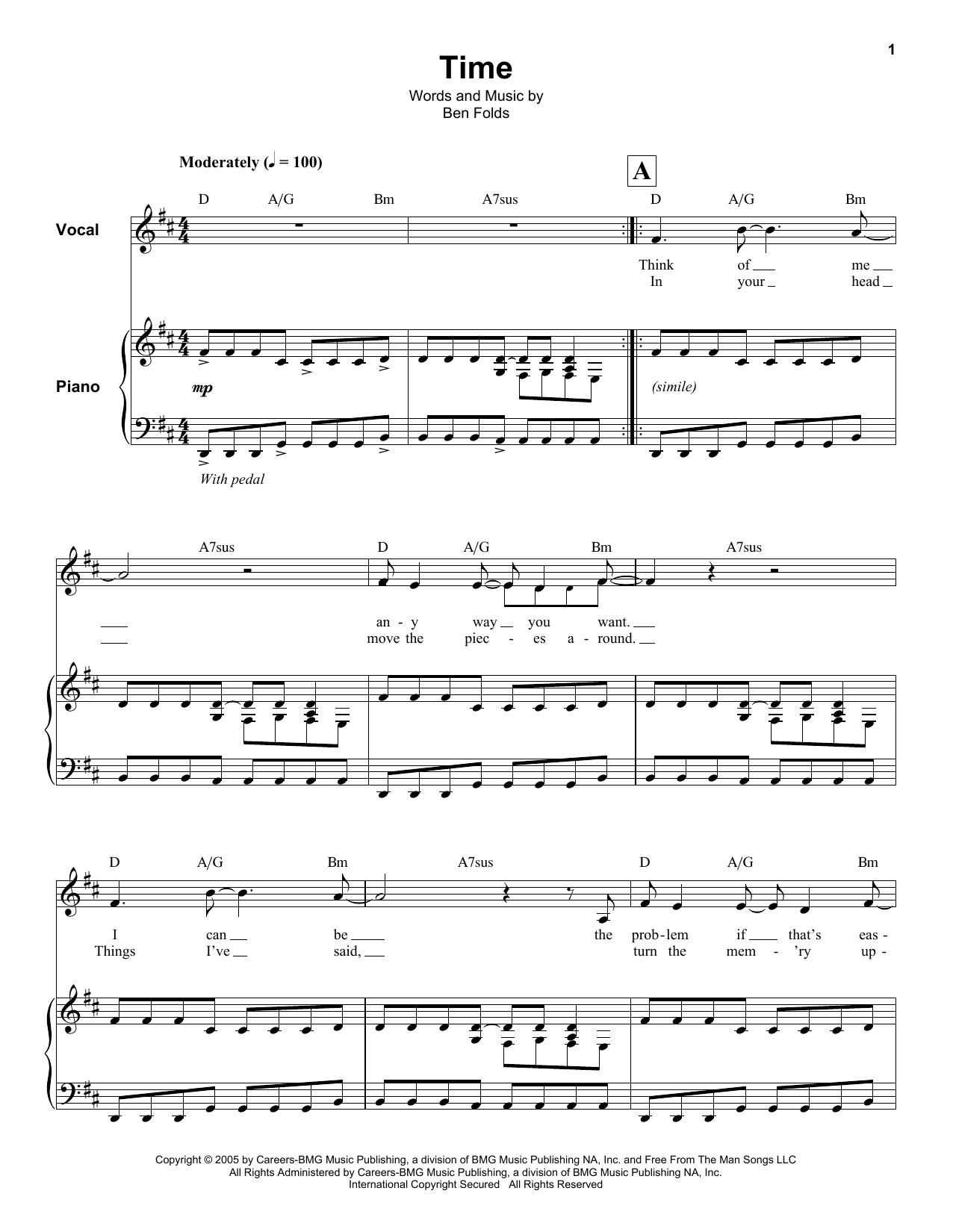 Ben Folds Time Sheet Music Notes & Chords for Keyboard Transcription - Download or Print PDF
