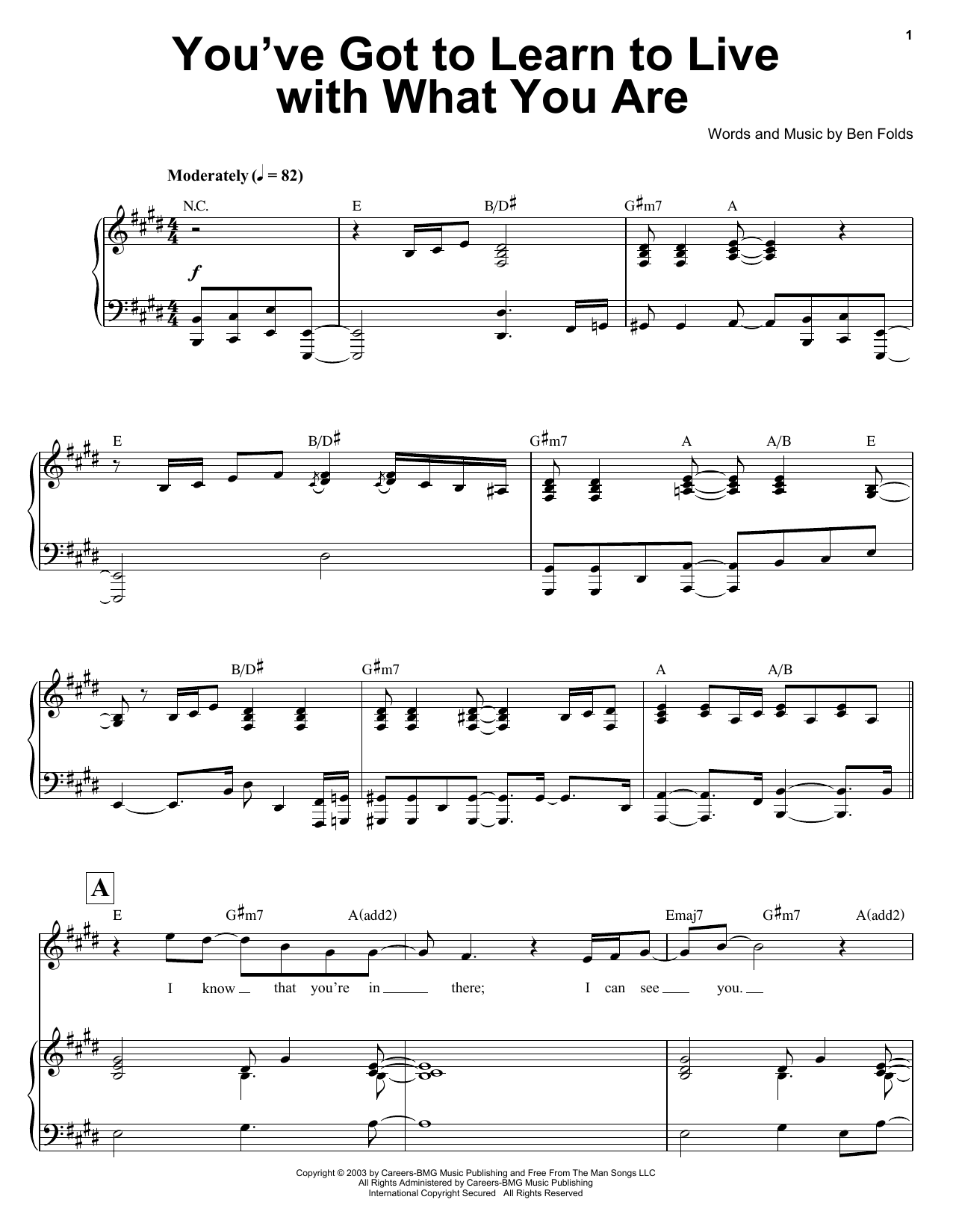 Ben Folds You've Got To Learn To Live With What You Are Sheet Music Notes & Chords for Keyboard Transcription - Download or Print PDF