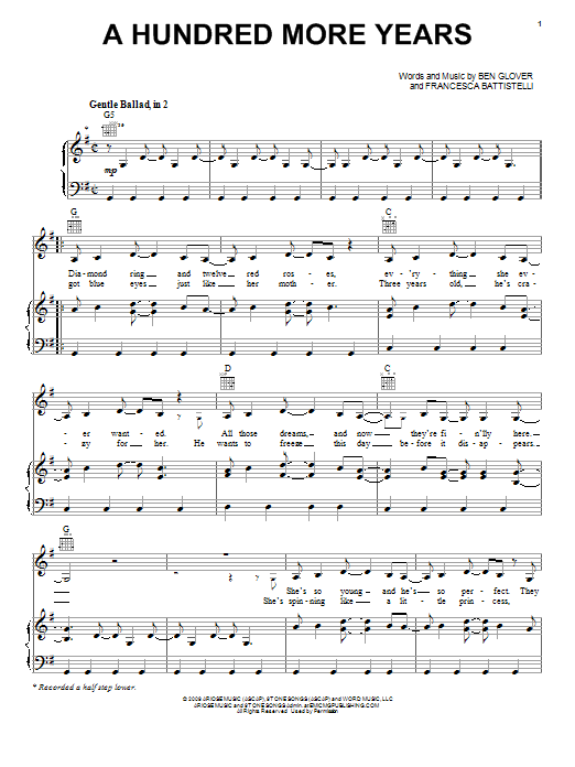 Ben Glover A Hundred More Years Sheet Music Notes & Chords for Piano & Vocal - Download or Print PDF