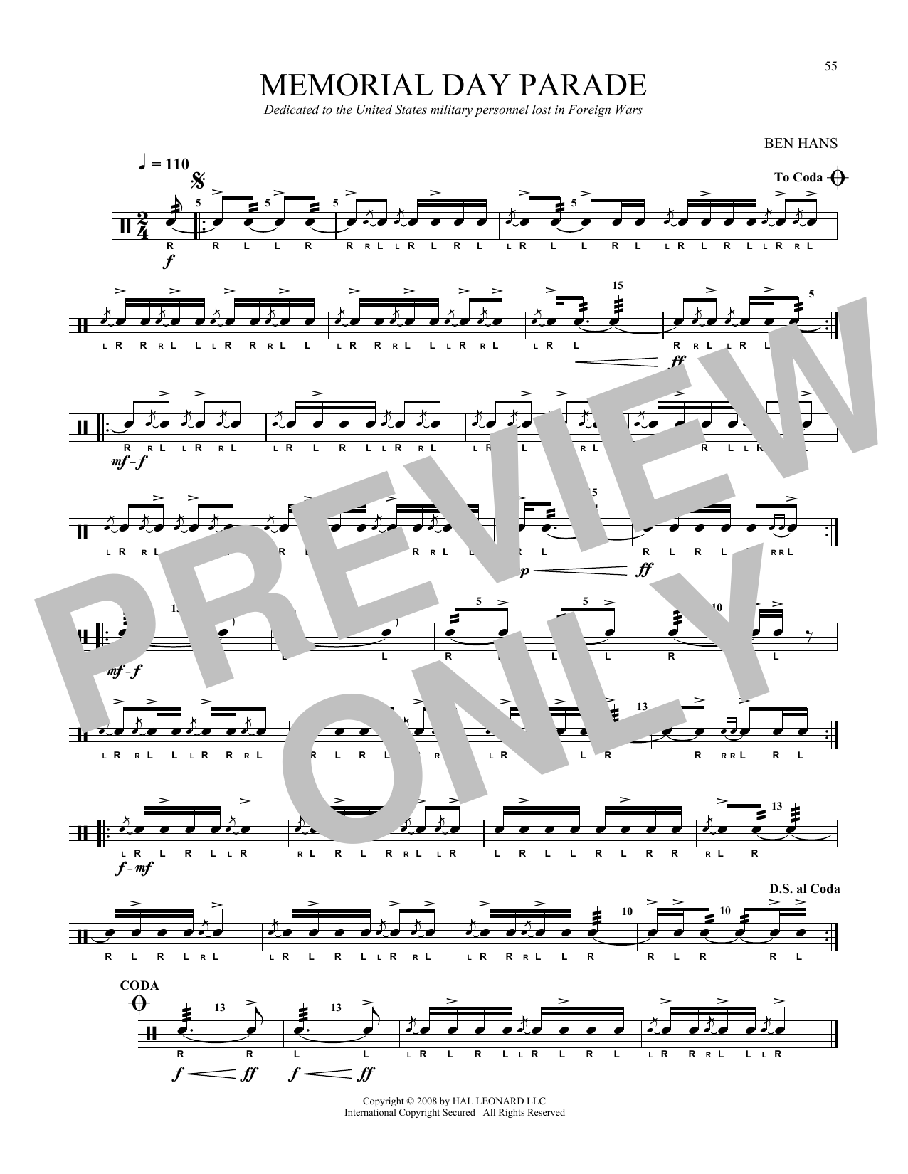 Ben Hans Memorial Day Parade Sheet Music Notes & Chords for Snare Drum Solo - Download or Print PDF