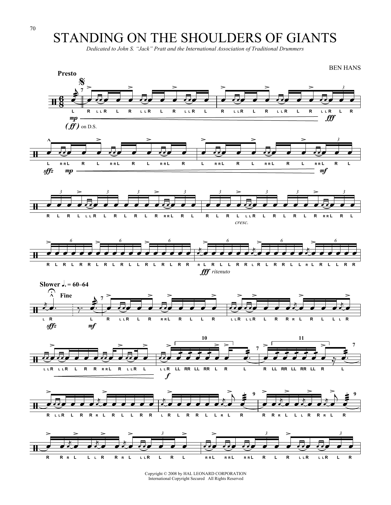 Ben Hans Standing On The Shoulders Of Giants Sheet Music Notes & Chords for Snare Drum Solo - Download or Print PDF
