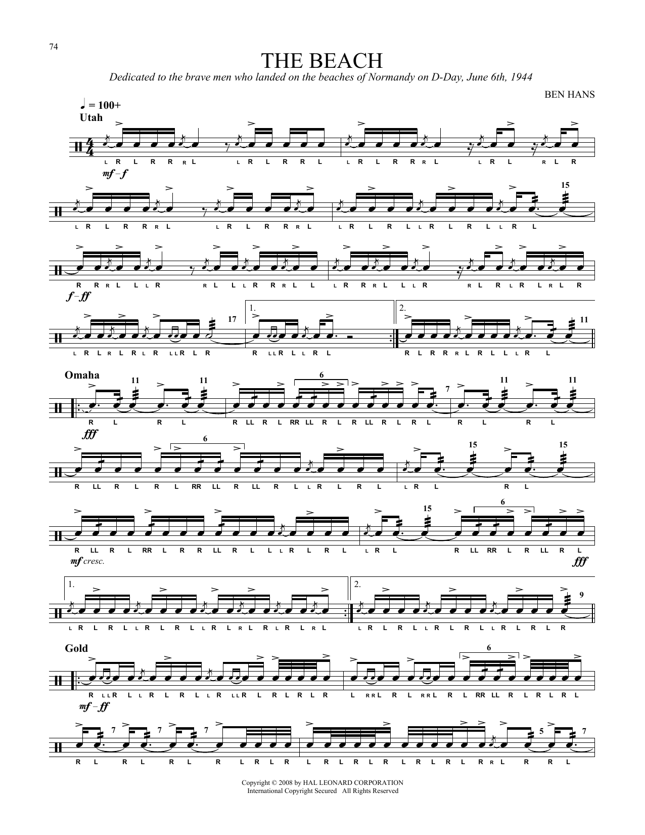 Ben Hans The Beach Sheet Music Notes & Chords for Snare Drum Solo - Download or Print PDF