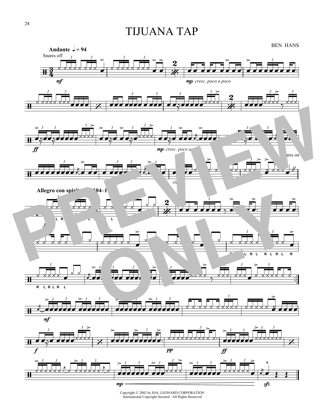 Ben Hans Tijuana Tap Sheet Music Notes & Chords for Snare Drum Solo - Download or Print PDF