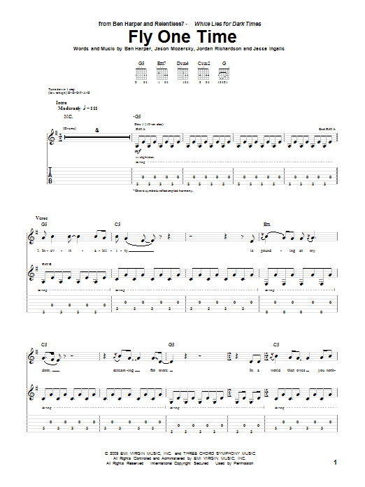 Ben Harper and Relentless7 Fly One Time Sheet Music Notes & Chords for Guitar Tab - Download or Print PDF