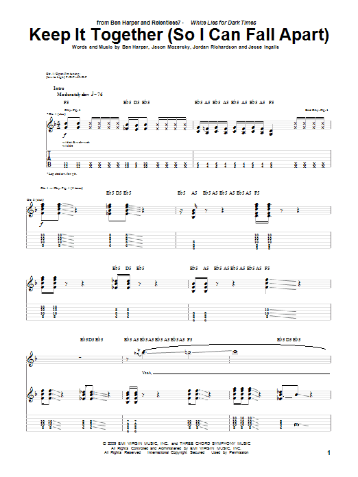 Ben Harper and Relentless7 Keep It Together (So I Can Fall Apart) Sheet Music Notes & Chords for Guitar Tab - Download or Print PDF