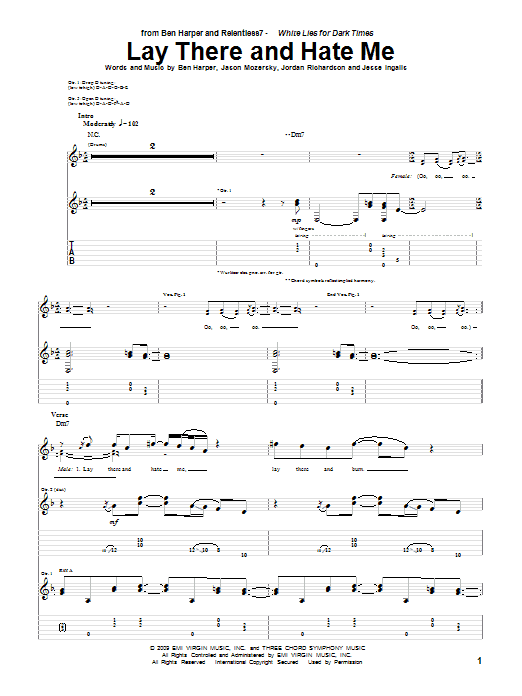 Ben Harper and Relentless7 Lay There And Hate Me Sheet Music Notes & Chords for Guitar Tab - Download or Print PDF