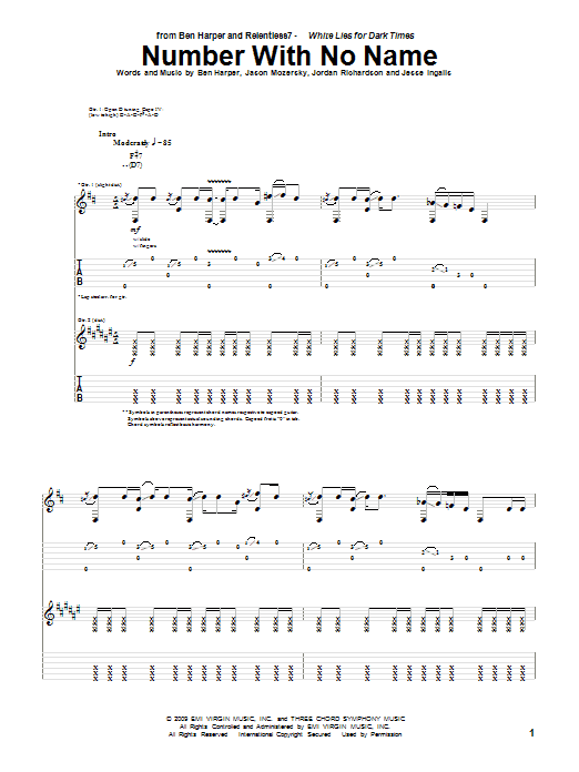 Ben Harper and Relentless7 Number With No Name Sheet Music Notes & Chords for Guitar Tab - Download or Print PDF