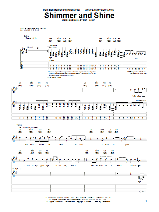 Ben Harper and Relentless7 Shimmer And Shine Sheet Music Notes & Chords for Guitar Tab - Download or Print PDF