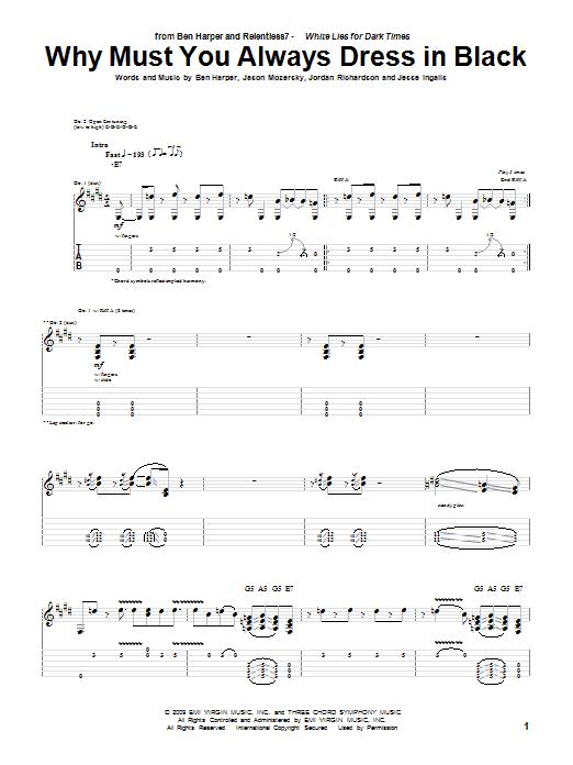 Ben Harper and Relentless7 Why Must You Always Dress In Black Sheet Music Notes & Chords for Guitar Tab - Download or Print PDF