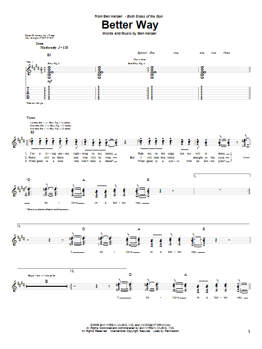 Ben Harper Better Way Sheet Music Notes & Chords for Guitar Tab - Download or Print PDF