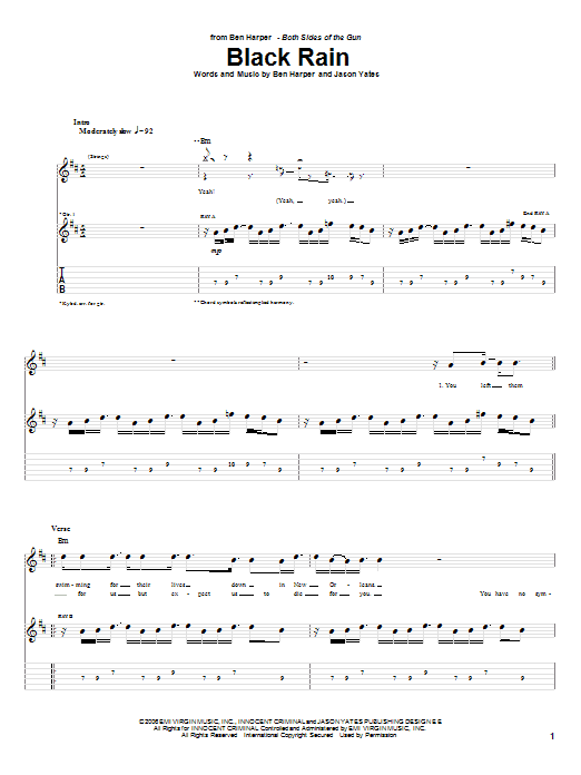 Ben Harper Black Rain Sheet Music Notes & Chords for Guitar Tab - Download or Print PDF Ben Harper Black Rain Sheet Music Notes & Chords for Guitar Tab - Download or Print PDF