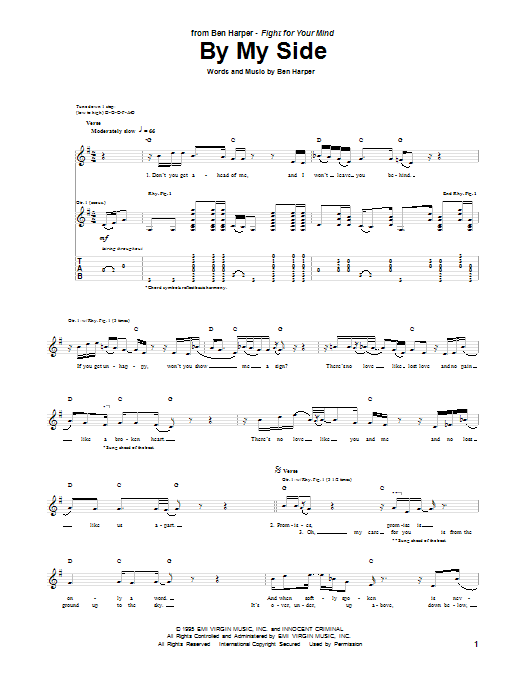 Ben Harper By My Side Sheet Music Notes & Chords for Guitar Tab - Download or Print PDF