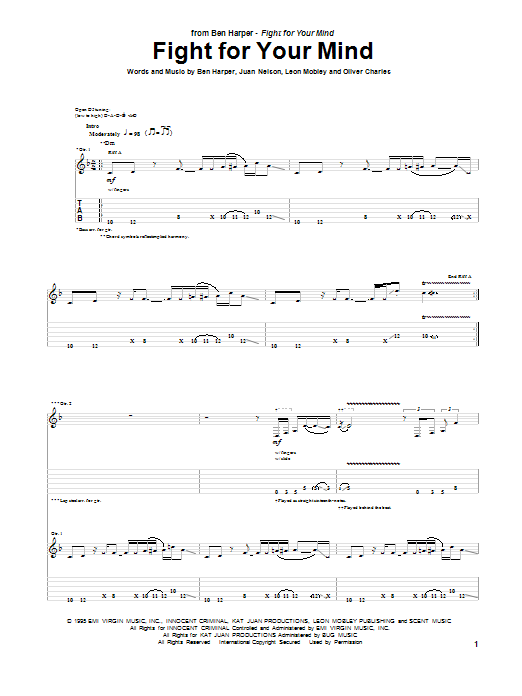 Ben Harper Fight For Your Mind Sheet Music Notes & Chords for Guitar Tab - Download or Print PDF