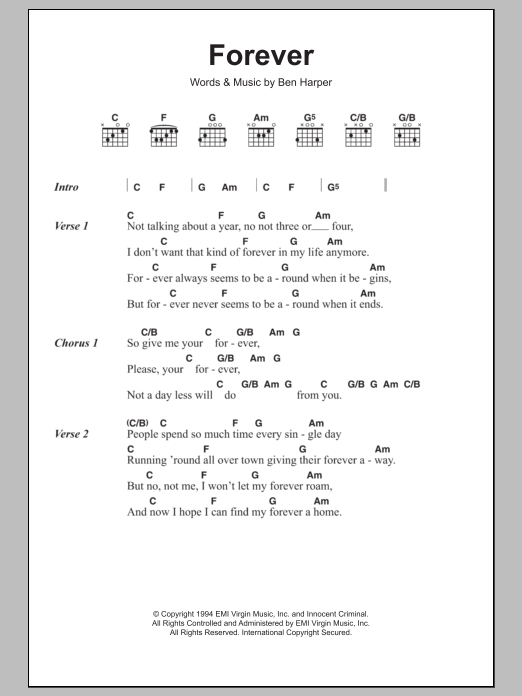 Ben Harper Forever Sheet Music Notes & Chords for Lyrics & Chords - Download or Print PDF