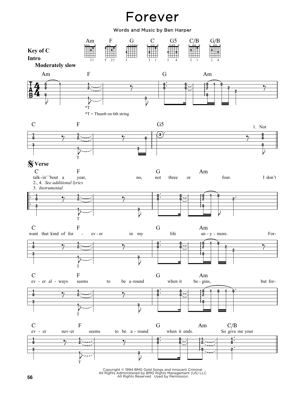 Ben Harper Forever Sheet Music Notes & Chords for Lyrics & Chords - Download or Print PDF