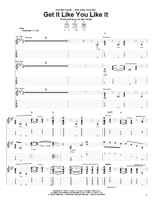 Ben Harper Get It Like You Like It Sheet Music Notes & Chords for Guitar Tab - Download or Print PDF