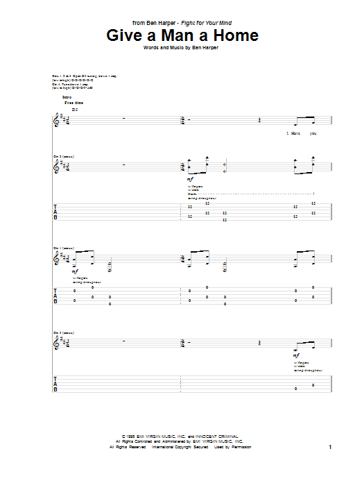 Ben Harper Give A Man A Home Sheet Music Notes & Chords for Guitar Tab - Download or Print PDF