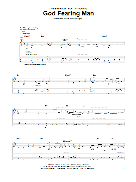 Ben Harper God Fearing Man Sheet Music Notes & Chords for Guitar Tab - Download or Print PDF