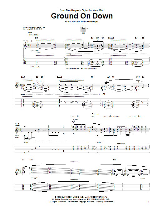 Ben Harper Ground On Down Sheet Music Notes & Chords for Guitar Tab - Download or Print PDF