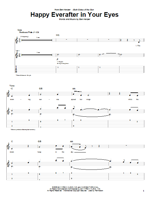 Ben Harper Happy Everafter In Your Eyes Sheet Music Notes & Chords for Guitar Tab - Download or Print PDF