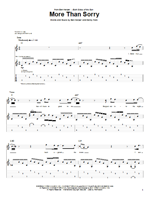 Ben Harper More Than Sorry Sheet Music Notes & Chords for Guitar Tab - Download or Print PDF