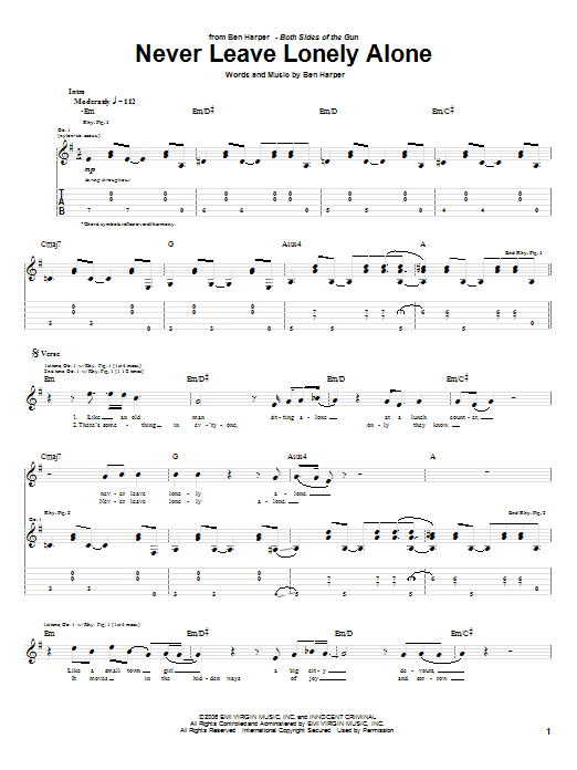 Ben Harper Never Leave Lonely Alone Sheet Music Notes & Chords for Guitar Tab - Download or Print PDF