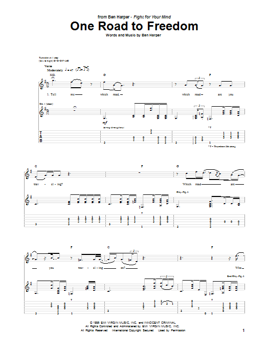 Ben Harper One Road To Freedom Sheet Music Notes & Chords for Guitar Tab - Download or Print PDF