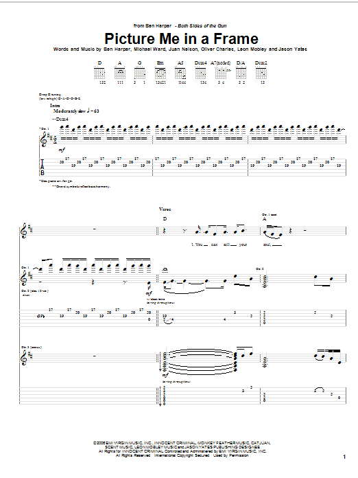 Ben Harper Picture Me In A Frame Sheet Music Notes & Chords for Guitar Tab - Download or Print PDF