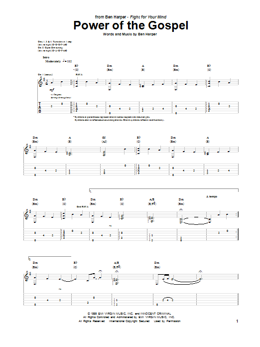 Ben Harper Power Of The Gospel Sheet Music Notes & Chords for Guitar Tab - Download or Print PDF