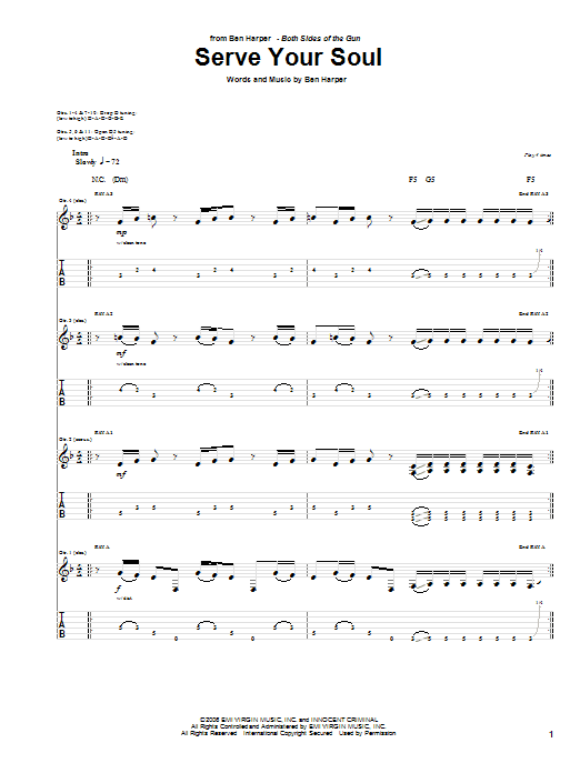 Ben Harper Serve Your Soul Sheet Music Notes & Chords for Guitar Tab - Download or Print PDF