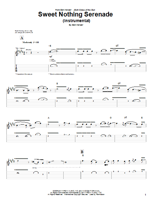 Ben Harper Sweet Nothing Serenade (Instrumental) Sheet Music Notes & Chords for Guitar Tab - Download or Print PDF