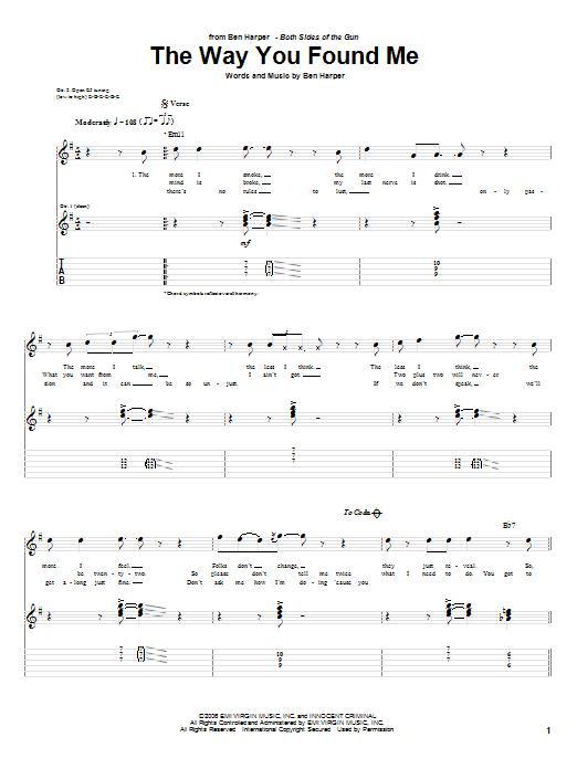 Ben Harper The Way You Found Me Sheet Music Notes & Chords for Guitar Tab - Download or Print PDF Ben Harper The Way You Found Me Sheet Music Notes & Chords for Guitar Tab - Download or Print PDF