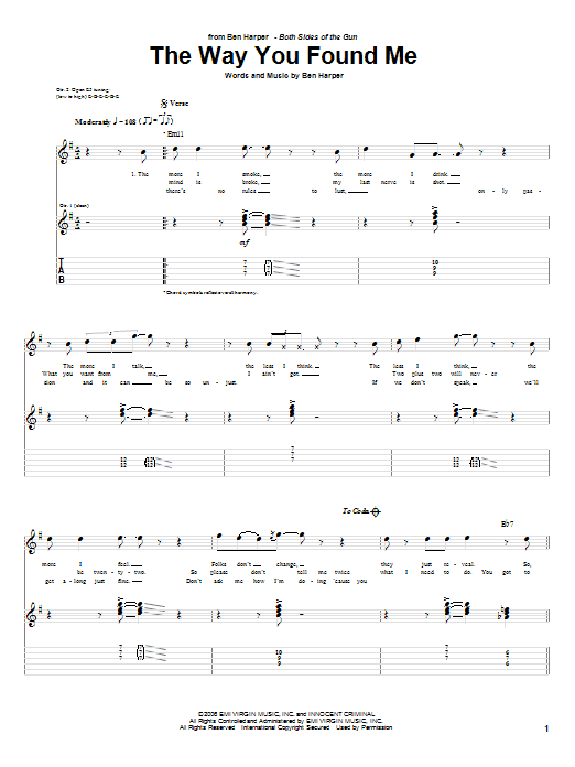 Ben Harper The Way You Found Me Sheet Music Notes & Chords for Guitar Tab - Download or Print PDF
