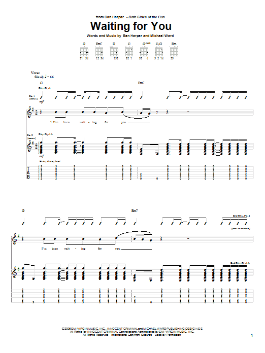 Ben Harper Waiting For You Sheet Music Notes & Chords for Guitar Tab - Download or Print PDF