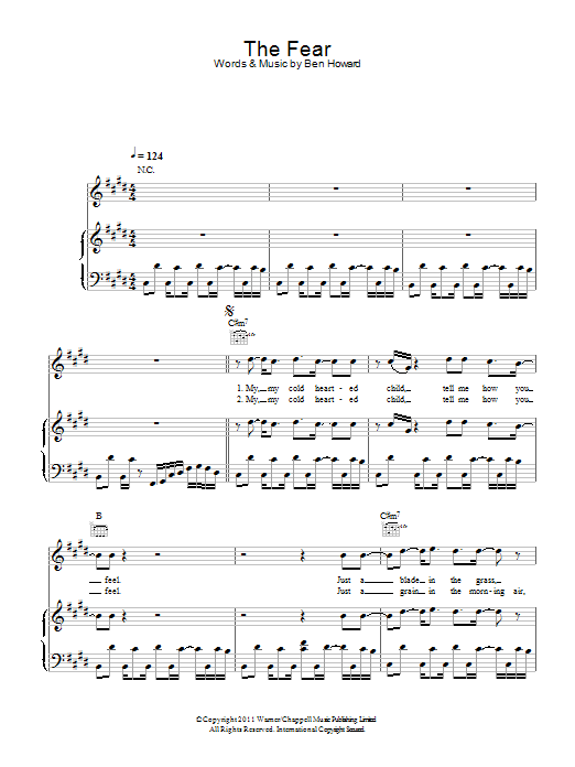 Ben Howard The Fear Sheet Music Notes & Chords for Piano, Vocal & Guitar (Right-Hand Melody) - Download or Print PDF