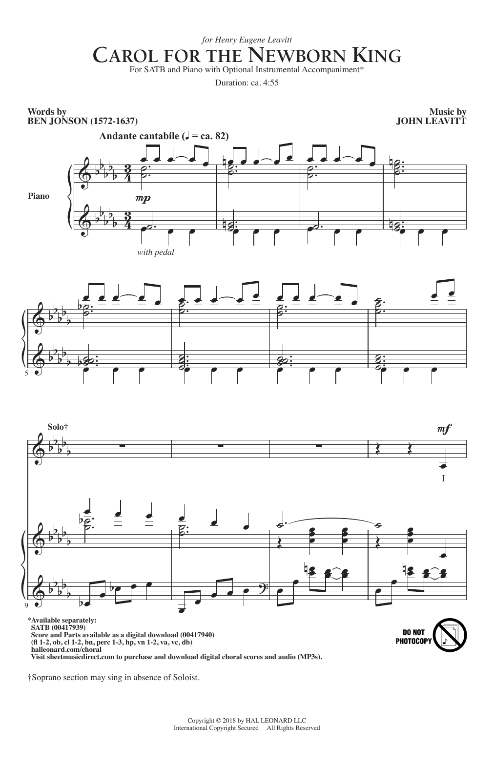 Ben Jonson and John Leavitt Carol For The Newborn King Sheet Music Notes & Chords for SATB Choir - Download or Print PDF