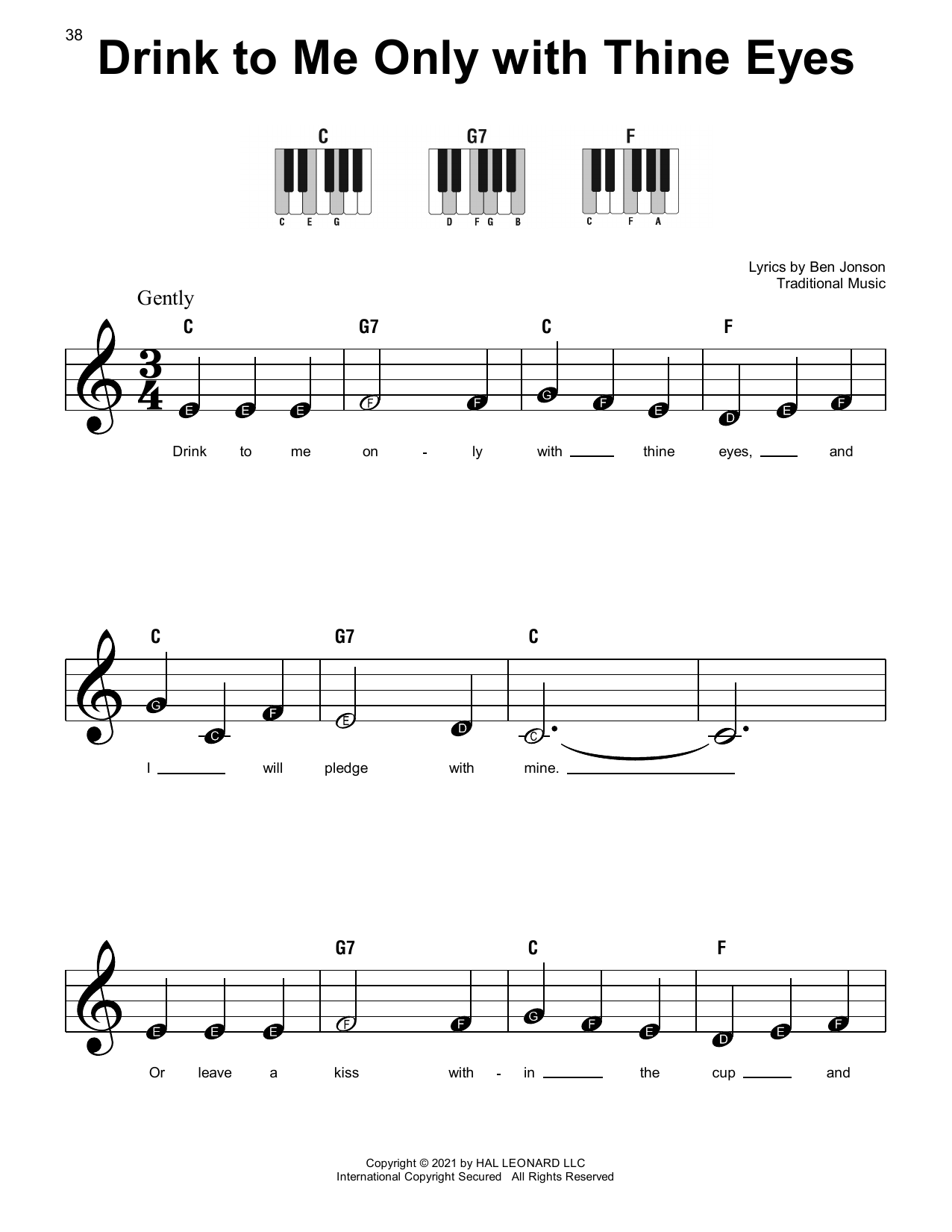 Ben Jonson Drink To Me Only With Thine Eyes Sheet Music Notes & Chords for Super Easy Piano - Download or Print PDF