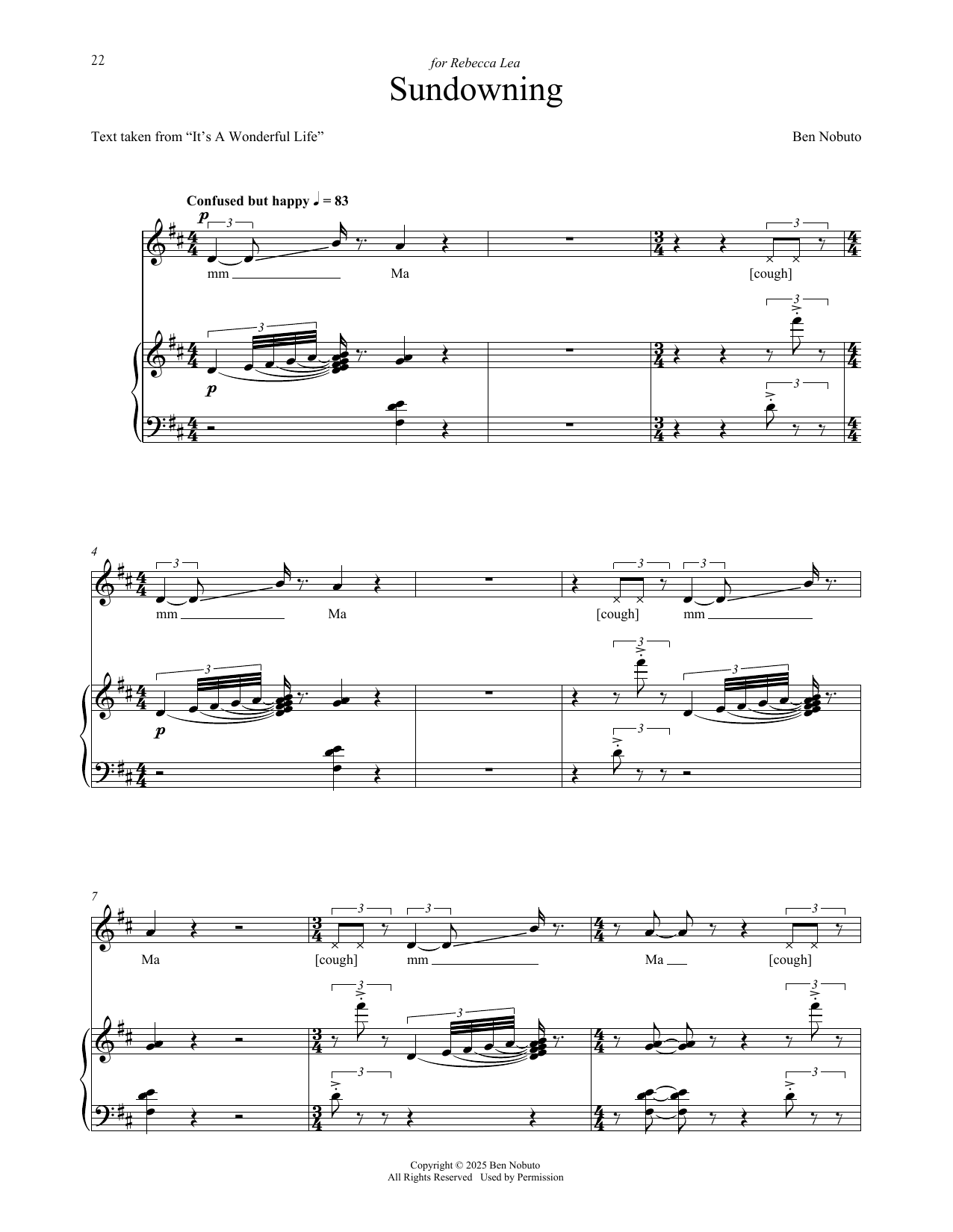 Ben Nobuto Sundowning Sheet Music Notes & Chords for Piano & Vocal - Download or Print PDF