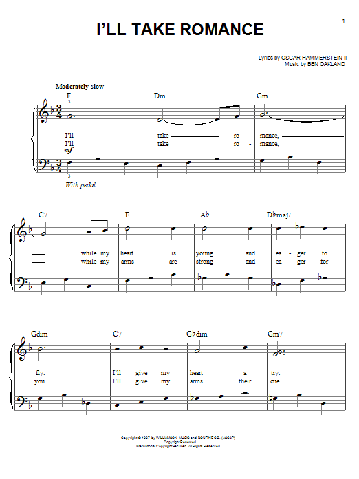 Ben Oakland I'll Take Romance Sheet Music Notes & Chords for Easy Piano - Download or Print PDF