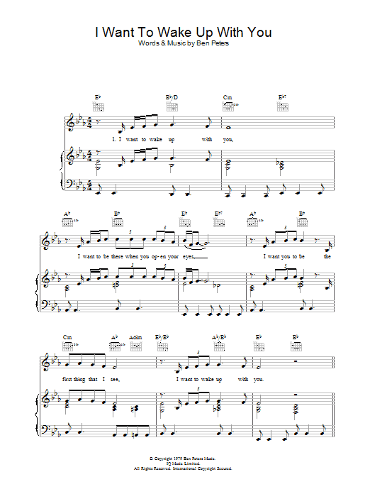 Ben Peters I Want To Wake Up With You Sheet Music Notes & Chords for Piano, Vocal & Guitar (Right-Hand Melody) - Download or Print PDF